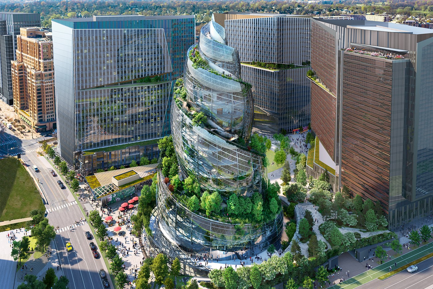 Amazon 全新总部揭示未来风格「螺旋」造型建筑