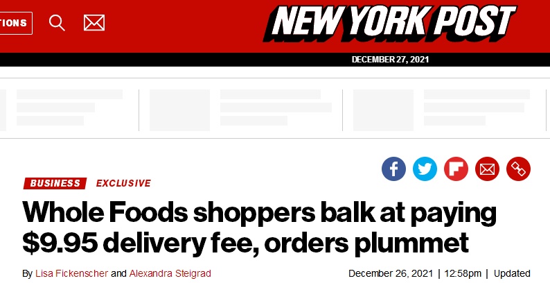 亚马逊旗下全食超市因增收配送费导致订单量骤降